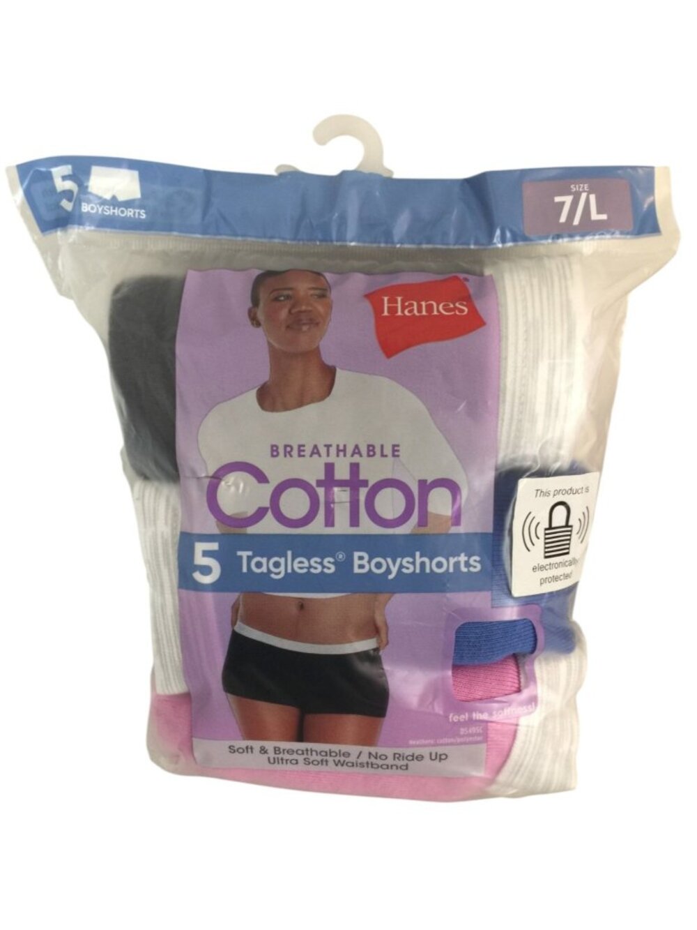 Hanes Ladies 7 L Boyshorts Set of 5 Blue Pink White Breathable Cotton